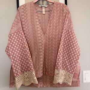 Zara Dusty Rose Embroidered Open-Front Kimono